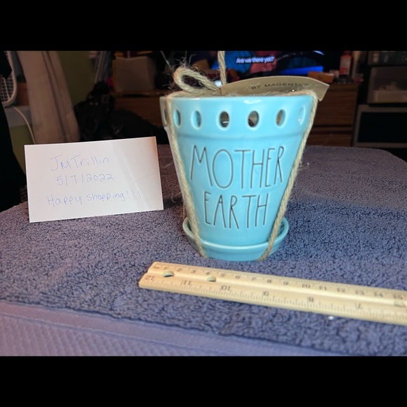 Rae Dunn Other - Rae Dunn planter pot blue with black LL